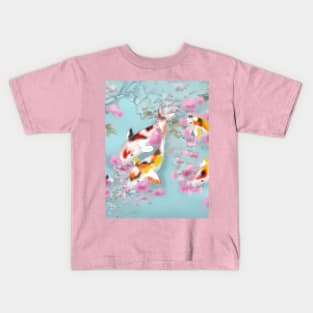 Koi carp with sakura reflections in a turquoise pond Kids T-Shirt